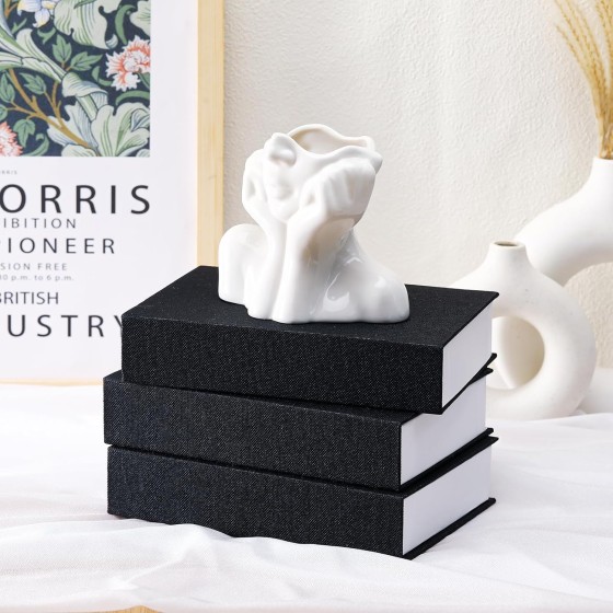 3 Pack Neutral Linen Faux Book Storage Boxes, Fake Decor Prop Boxes for Farmhouse Shelves, Desktop Photos Cards DIY Keepsake Gifts 8.6x6.1x1.8 In