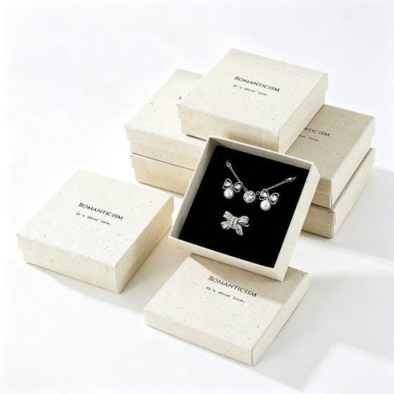 RECYCLED PAPER RING BOXES, EARRING, BRACELET, PENDANT & NECKLACE ACCESSORY PACKAGING BOXES, PREMIUM TEXTURED JEWELRY BOXES
