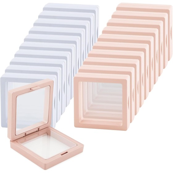 20 PcsJewelry Gift Boxes 3.5x 3.5x 0.8 Inch Transparent Jewelry Box Small Gift Boxes for Jewelry, Earrings, Necklaces, Handmade Bangles, Bracelets（white and pink）