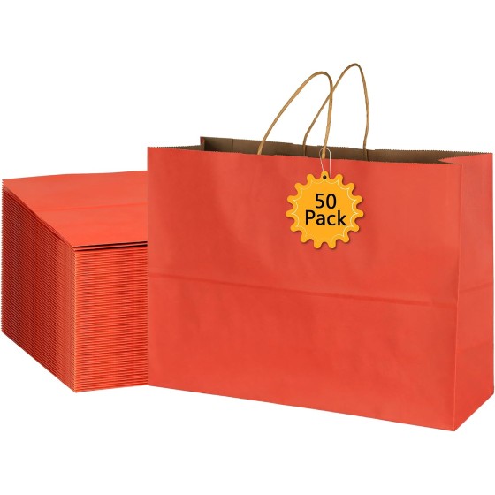 50Pcs Gift Bags Large 16x6x12 Inches - Orange Kraft Paper Bags with Handles Bulk – Goodie Bag Shopping Bag for Grocery Merchandise