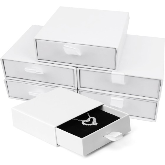 5 Pack 3.5×3.5x1.18Inch Jewelry Gift Boxes, Bulk Cotton Filled Small Jewelry Boxes with Lids for Necklace Ring Earring Display Box (White)