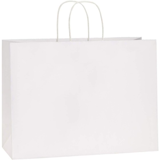 Kraft Paper Gift Bags with Handles 16x6x12 Inch 25 Pack Large | White, Recyclable, Sturdy Handles, For Gift Packaging, Party Favors, Boutiques, Crafts, Grocery, Shopping, Small Business
