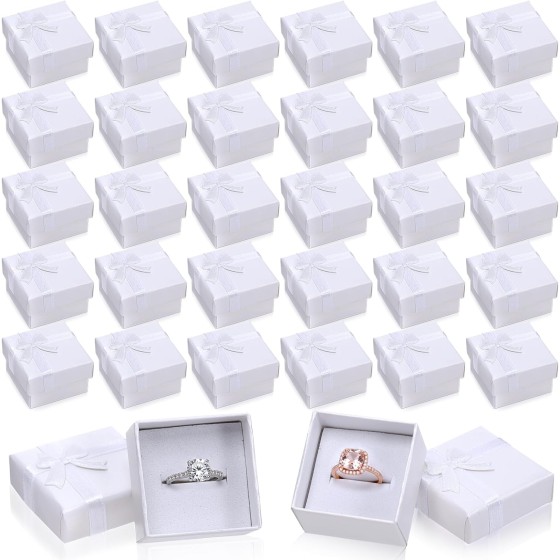 72 Pcs Bulk Ring Boxes Cardboard Gift Box,Pearl White | Foam Insert for Jewelry, 6 Colors with Ribbon, Small Cases for Earrings Bracelets, Employee Appreciation Gifts