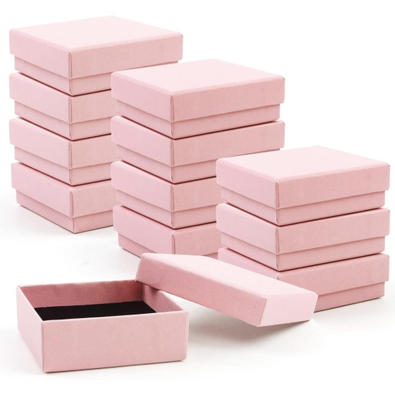 Gift Box Necklace Earring Ring Box Gift Box,12 Pieces Square Cardboard Jewelry Gift Boxes,Cotton Filled Cardboard Paper Jewelry Box Gift Case (3.5x3.5x1.25 Inches) (Pink)