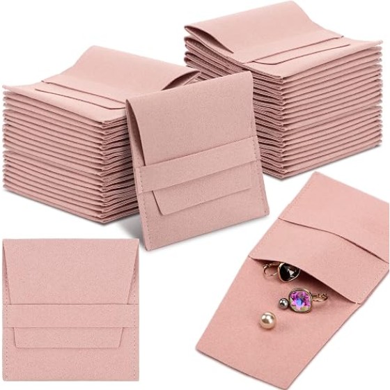 40 Pcs Small Microfiber Jewelry Pouch Gift Bulk with Band 8 x 8 cm, Mothers Day Jewelry Gift Packaging Bag Luxury Small Bags Tiny Microfiber Pouch for Bracelet Necklace