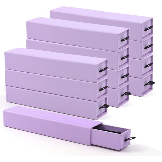Jewelry Gift Box, Luxury 12-Pack Jewelry Gift Box Velvet-Lined, Compact Drawer Style for Earrings & Rings, Stylish Necklace Bracelet Organizer, 8.3x1.8x1.4 Inches (Purple)