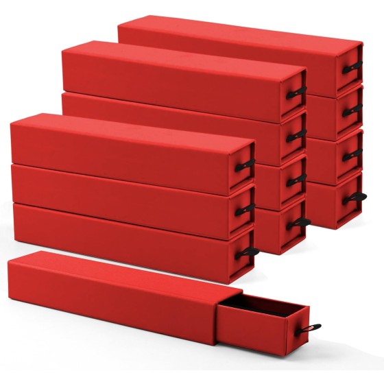 Jewelry Gift Box, Luxury 12-Pack Jewelry Gift Box Velvet-Lined, Compact Drawer Style for Earrings & Rings, Stylish Necklace Bracelet Organizer, 8.3x1.8x1.4 Inches (Red)