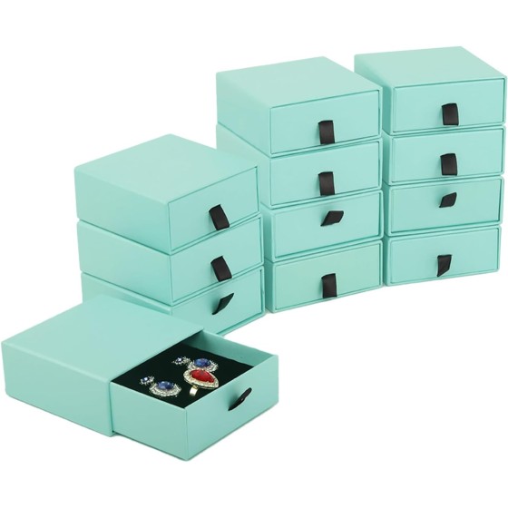 Jewelry Gift Box Velvet-Lined,12 Pack Compact Drawer Style for Earrings & Rings, Necklace & Bracelet Organizer, 3.93x3.93x1.65 Inches, Stackable Elegant Jewelry Display & Storage Box (Blue)