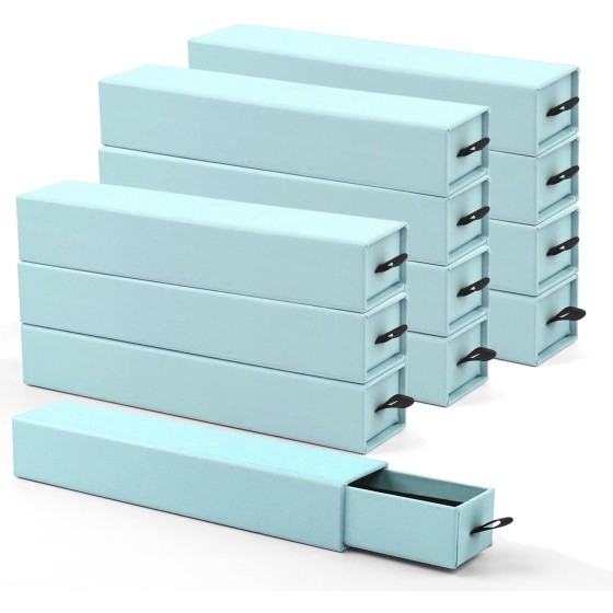 Jewelry Gift Box, Luxury 12-Pack Jewelry Gift Box Velvet-Lined, Compact Drawer Style for Earrings & Rings, Stylish Necklace Bracelet Organizer, 8.3x1.8x1.4 Inches (Blue)