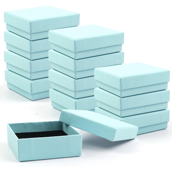 Gift Box Necklace Earring Ring Box Gift Box,12 Pieces Square Cardboard Jewelry Gift Boxes,Cotton Filled Cardboard Paper Jewelry Box Gift Case (3.5x3.5x1.25 Inches) (Blue)