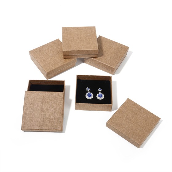 LINEN TEXTURE KRAFT JEWELRY BOXES, BLANK TEXTURED PAPER GIFT PACKAGING FOR EARRINGS, NECKLACES, RINGS & BRACELETS